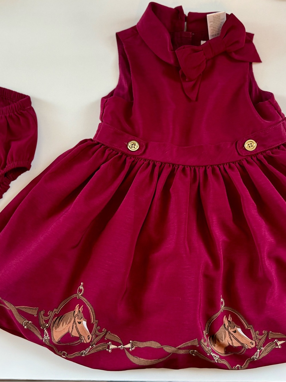 Janie and Jack Magenta Bow Horse Border Dress